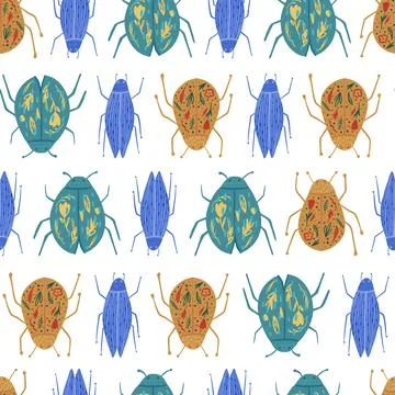 Bugs seamless pattern isolated on white background. Funny beetle wallpaper. G Illustrazione stock