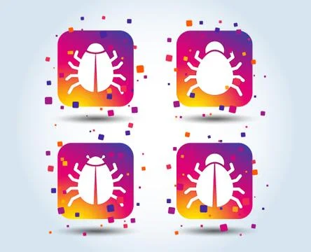 Bugs signs. Virus software error icons. Illustrazione stock