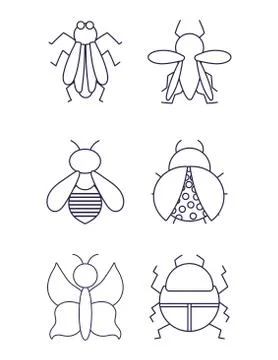 Bugs small animals in thin line style icons white background Stock Illustration