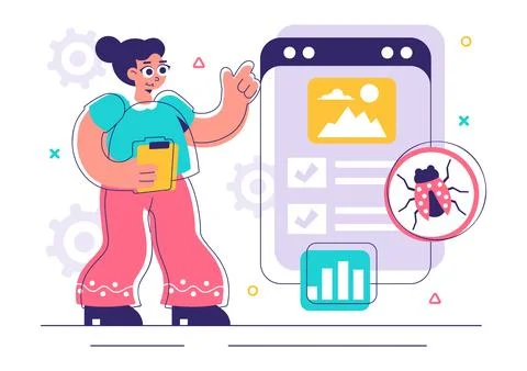 Bugs Tracking Tool Vector Illustration Featuring Mobile Phone Protection fr.. Stock Illustration