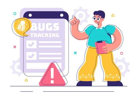 Bugs Tracking Tool Vector Illustration Featuring Mobile Phone Protection fr.. 库存插图