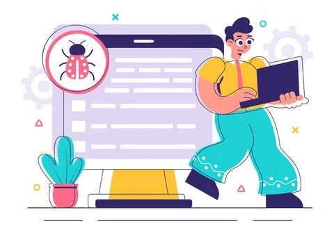 Bugs Tracking Tool Vector Illustration Featuring Mobile Phone Protection fr.. 库存插图