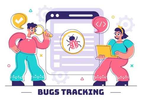 Bugs Tracking Tool Vector Illustration Featuring Mobile Phone Protection fr.. Stock Illustration
