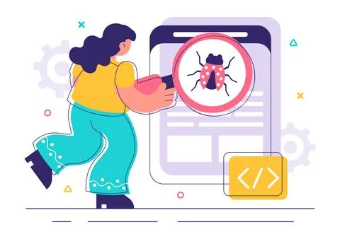 Bugs Tracking Tool Vector Illustration Featuring Mobile Phone Protection fr.. 库存插图