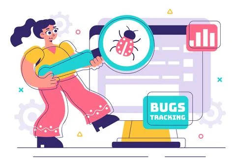 Bugs Tracking Tool Vector Illustration Featuring Mobile Phone Protection fr.. 库存插图