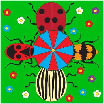 Bugs under an umbrella Stock Illustration