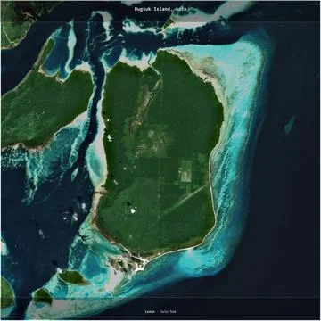Bugsuk Island, Philippines, cropped to square. Satellite, December 12, 2018 Stock Illustration