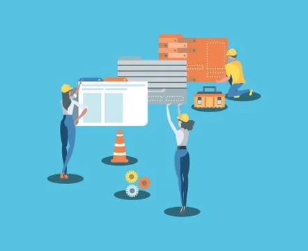 Buiders and data folder with webpage under cosntruction Stock-Illustration