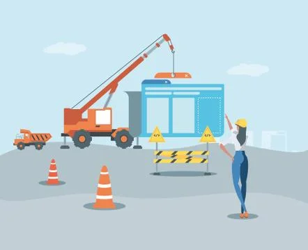 Buiders and data folder with webpage under cosntruction Stock-Illustration