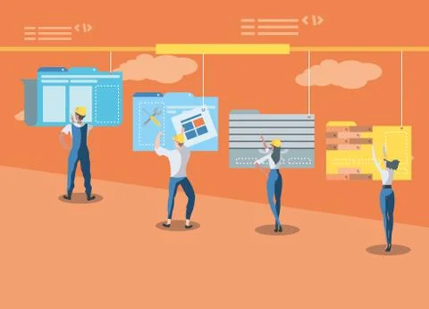 Buiders and data folder with webpage under cosntruction Stock-Illustration