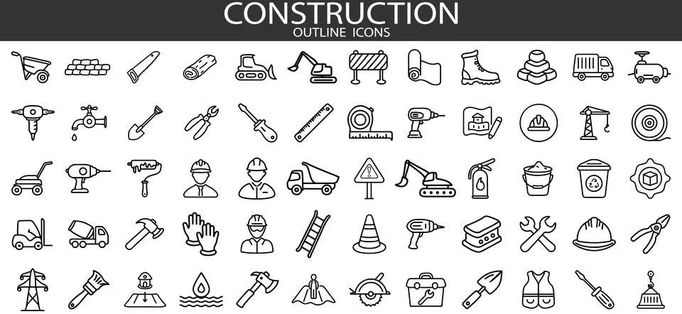 Build and construction icon element set. Containing crane, building, land, .. Stock Illustration