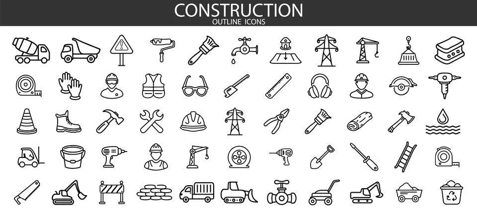 Build and construction icon element set. Containing crane, building, land, .. Stock Illustration