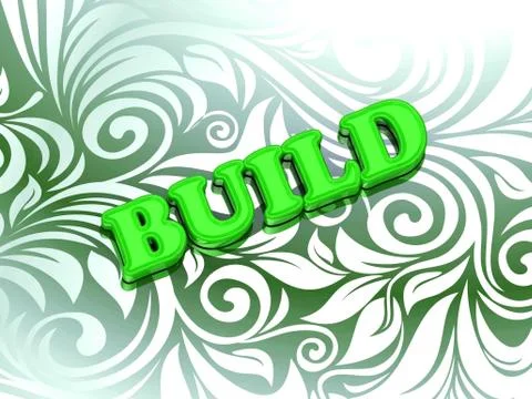 BUILD- bright color letters on nice green ornament background Stock Illustration