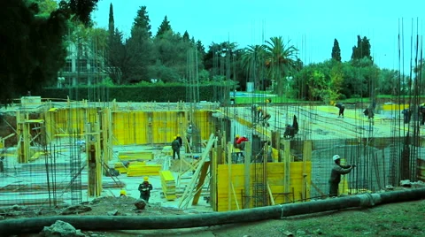 Build a building. Workers on the construction site Stock Footage 45510404