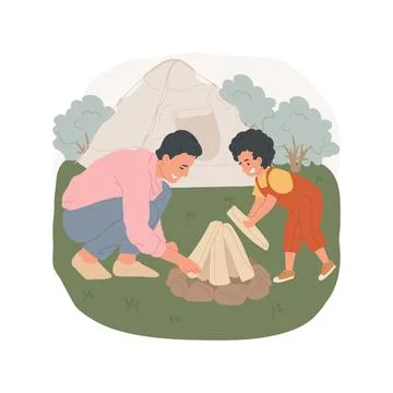 Build a campfire isolated cartoon vector illustration. Ilustración de archivo