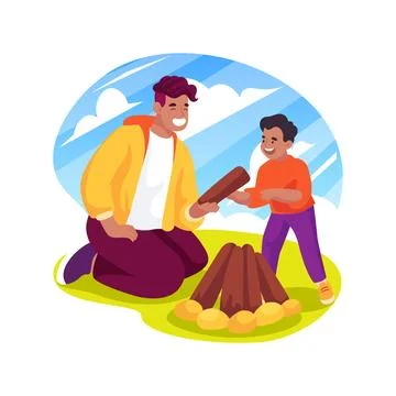 Build a campfire isolated cartoon vector illustration. Ilustración de archivo