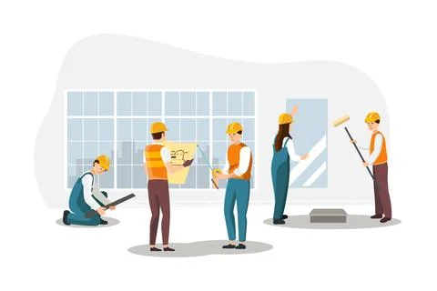 Build a decorating process. Renovation of rooms, repair of flat illustration. 스톡 일러스트