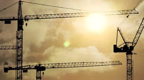 Build develop growth background. economy. cranes. sunset time lapse Stock Footage 64541262