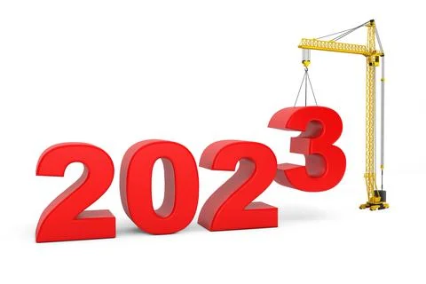 Build the Future Concept. Tower Crane with 2023 Year Sign. 3d Rendering Stock Illustration