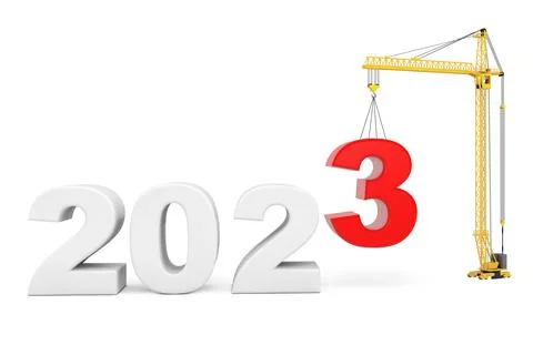 Build the Future Concept. Tower Crane with 2023 Year Sign. 3d Rendering Stock Illustration