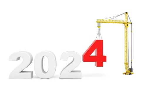 Build the Future Concept. Tower Crane with 2024 Year Sign. 3d Rendering Stock Illustration