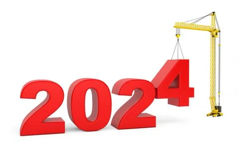 Build the Future Concept. Tower Crane with 2024 Year Sign. 3d Rendering Stock Illustration