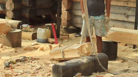 Build a house from logs Stock Footage 79588551