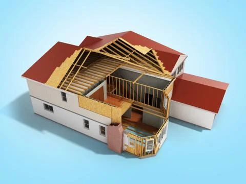 Build House Three-dimensional image 3d render on blue background Stock Illustration