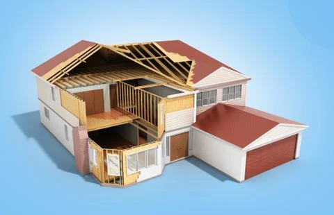 Build House Three-dimensional image 3d render on blue Stock Illustration
