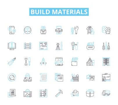 Build materials linear icons set. Timber, Concrete, Steel, Brick, Plaster, Glass Stock Illustration
