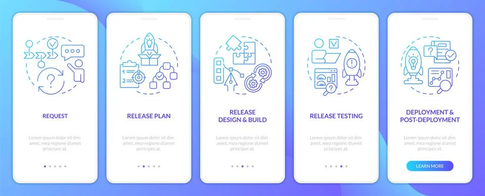 Build release management process blue gradient onboarding mobile app screen イラスト素材