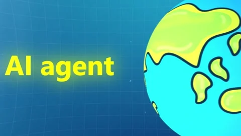 Build Your Own AI Agent Text On Blue Digital Grid Background With Futuristic Video stock 332969232