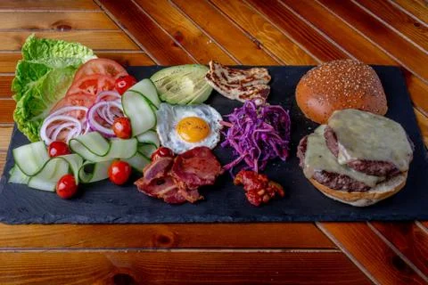 Build your own healthy burger, salad Stock Photos