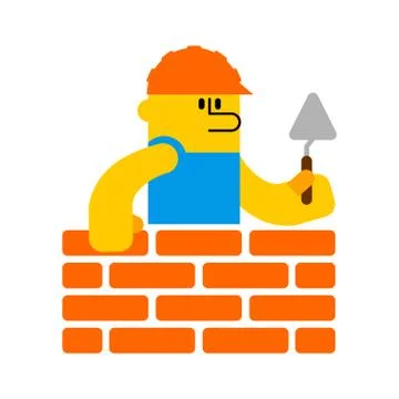 Builder and brick wall. Erector and wall. Building Icon Symbol Ilustración de archivo