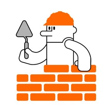 Builder and brick wall. Erector and wall. Building Icon Symbol Stock Illustration