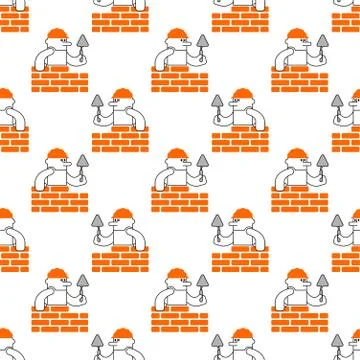 Builder and brick wall pattern seamless. Erector and wall background. Buildin Stock Illustration
