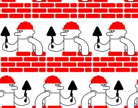 Builder and brick wall pattern seamless. Erector and wall background. Buildin Illustrazione stock