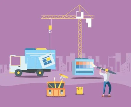 Builder and data folder with webpage under cosntruction Stock-Illustration