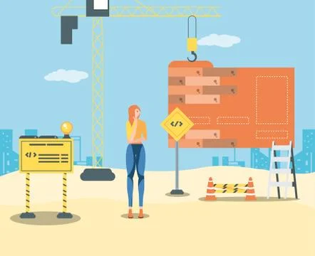 Builder and data folder with webpage under cosntruction Stock Illustration