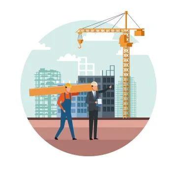 Builder and engineer working over white background, colorful design Stock Illustration