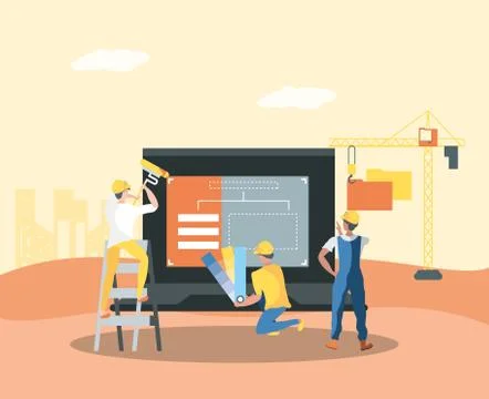 Builder and laptop with webpage under cosntruction Stock-Illustration