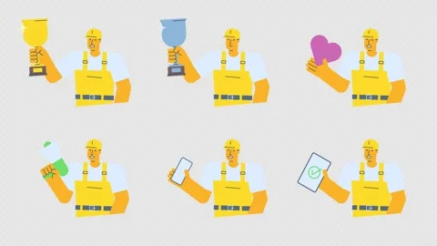 Builder Animated Character Set four. Transparent Background Stock Footage 308932209