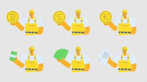 Builder Animated Character Set One. Transparent Background Stock Footage 308932251