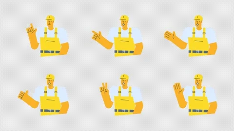 Builder Animated Character Set two. Transparent Background Stock Footage 308932361