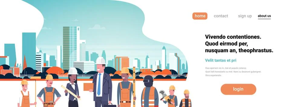 Builder architect workers mix race team business man woman building helmet city Ilustración de archivo