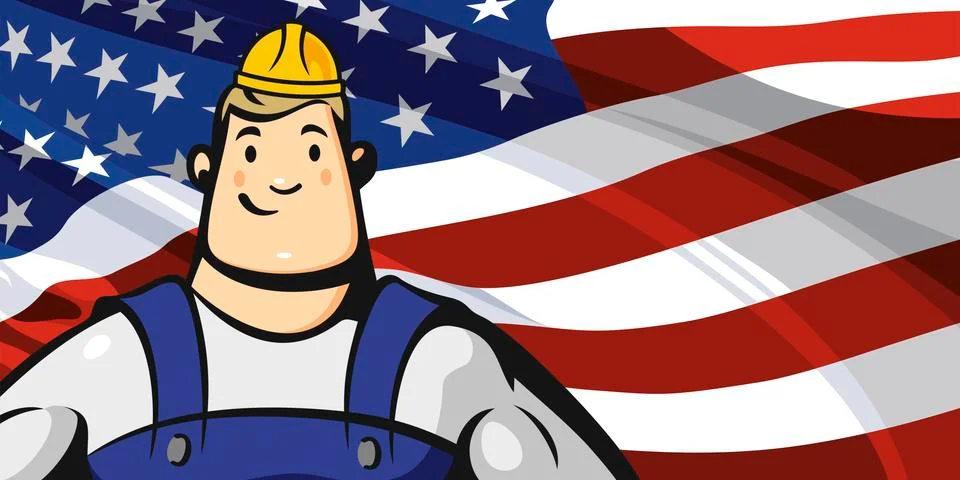 Builder on the background of the American flag Stock Illustration