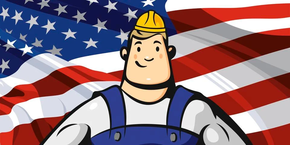 Builder on the background of the American flag Stock Illustration