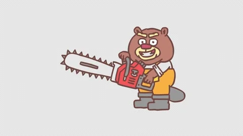 Builder beaver holding chainsaw and smiles madly. Frame by frame animation. A 스톡 동영상 165882586