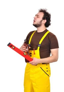 Builder with beer Stock Photos