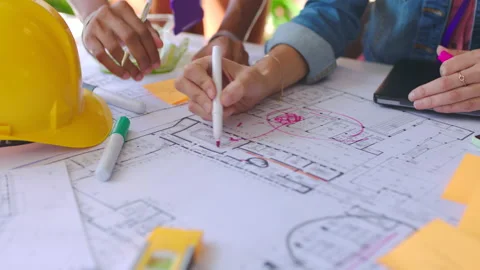 Builder blueprint, engineering and architecture of a team development project in Stock Footage 225691613